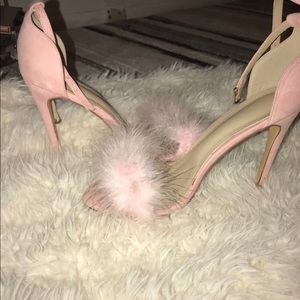 Pink feathers ankle strapped heels